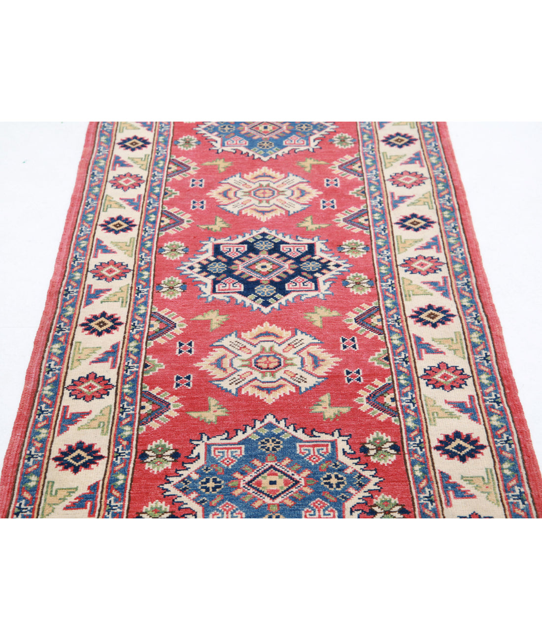 Kazak 2'9'' X 6'1'' Hand-Knotted Wool Rug 2'9'' x 6'1'' (83 X 183) / Red / Ivory
