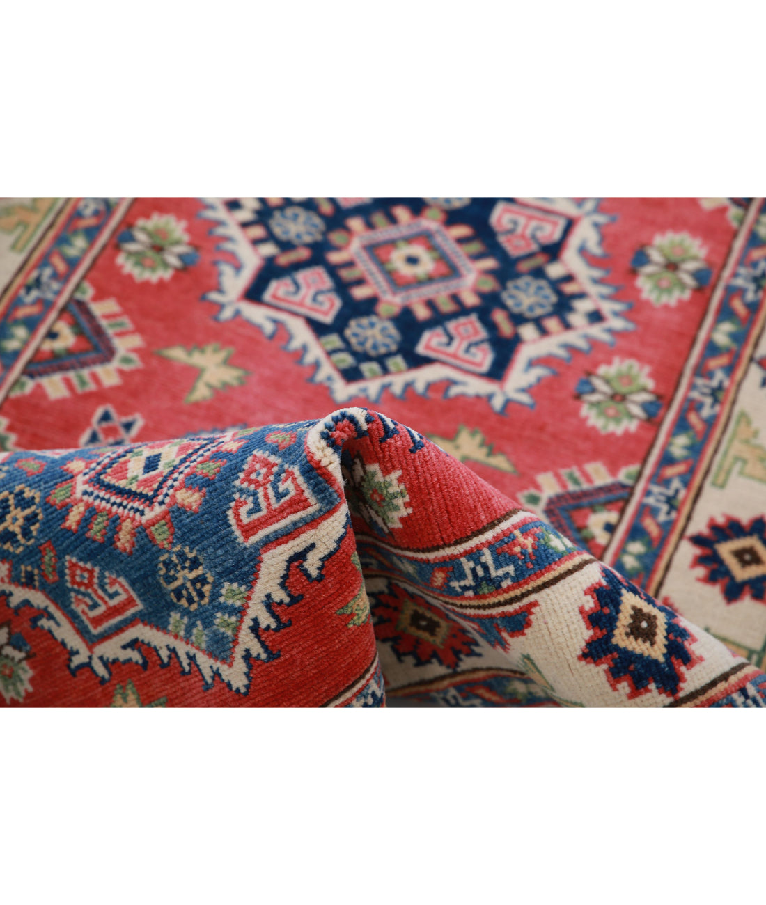 Kazak 2'9'' X 6'1'' Hand-Knotted Wool Rug 2'9'' x 6'1'' (83 X 183) / Red / Ivory