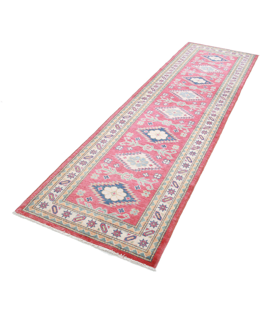 Kazak 2'8'' X 9'6'' Hand-Knotted Wool Rug 2'8'' x 9'6'' (80 X 285) / Red / Ivory