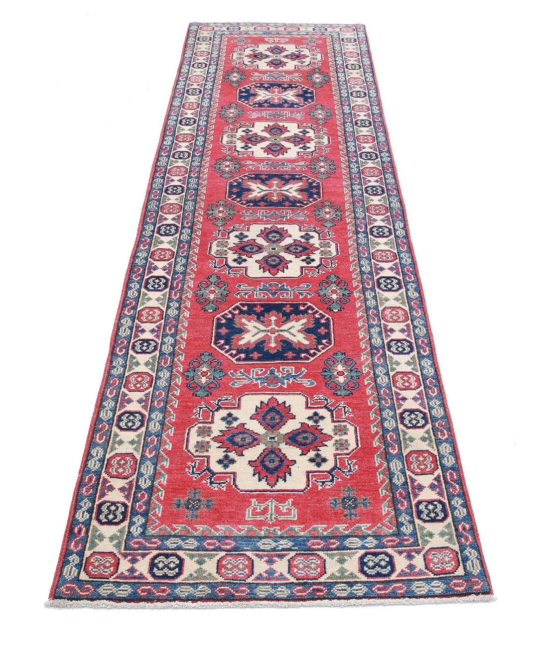 Kazak 2'7'' X 9'4'' Hand-Knotted Wool Rug 2'7'' x 9'4'' (78 X 280) / Red / Ivory