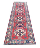 Kazak 2'7'' X 9'4'' Hand-Knotted Wool Rug 2'7'' x 9'4'' (78 X 280) / Red / Ivory