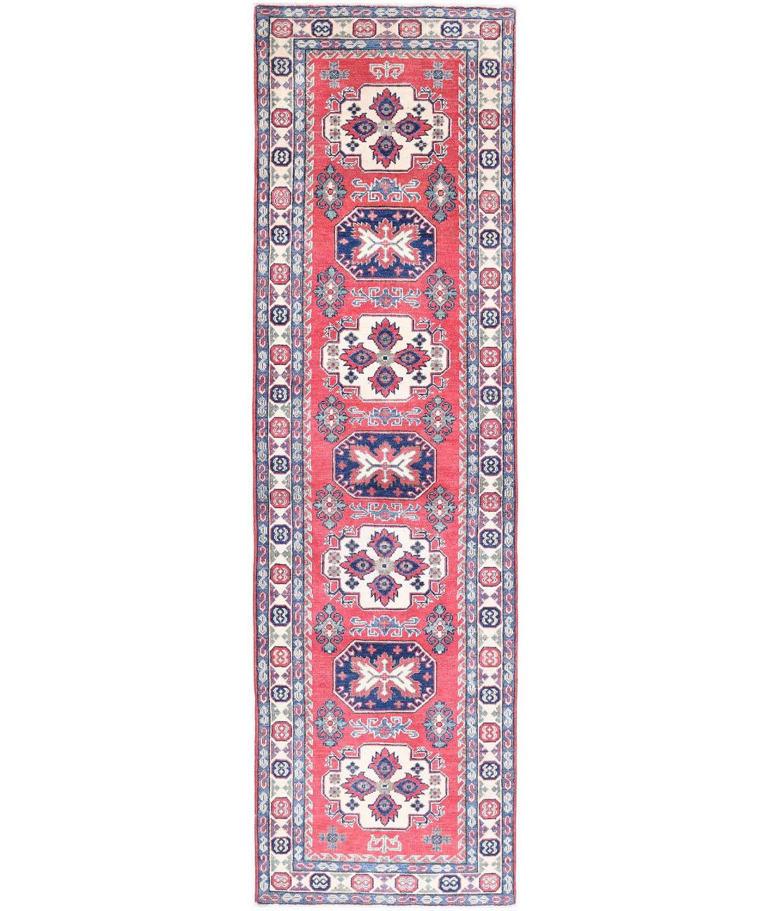 Kazak 2'7'' X 9'4'' Hand-Knotted Wool Rug 2'7'' x 9'4'' (78 X 280) / Red / Ivory