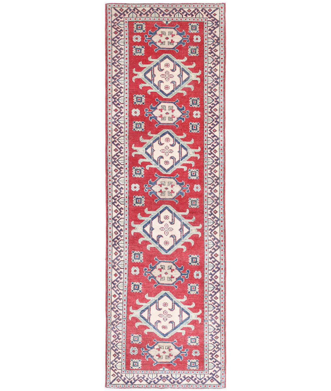Kazak 2'8'' X 9'8'' Hand-Knotted Wool Rug 2'8'' x 9'8'' (80 X 290) / Red / Ivory