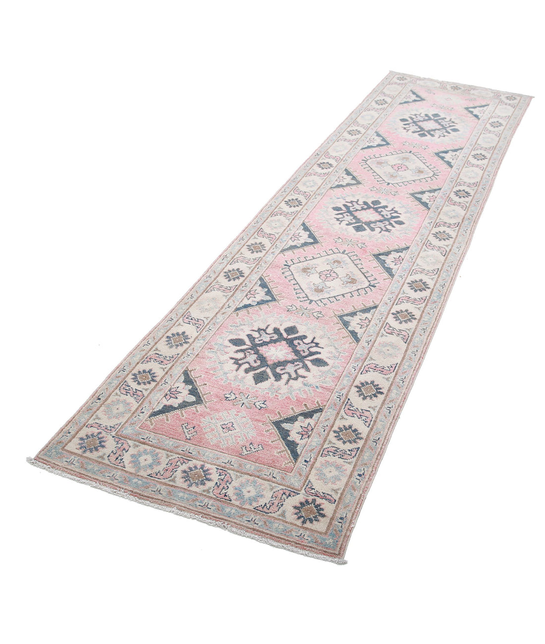 Kazak 2'5'' X 9'7'' Hand-Knotted Wool Rug 2'5'' x 9'7'' (73 X 288) / Red / Ivory
