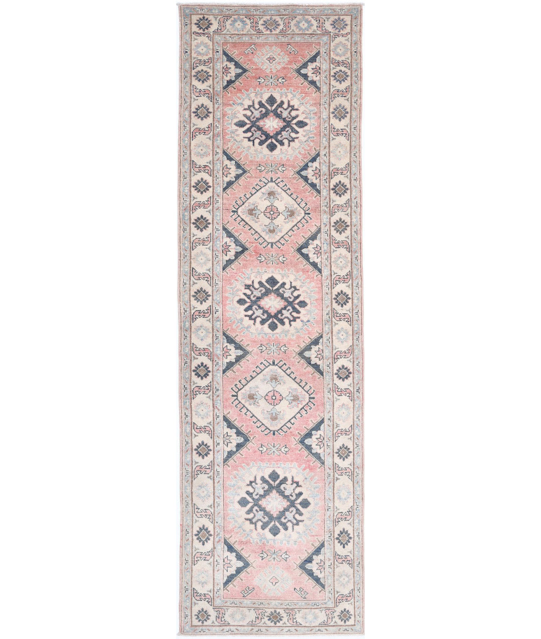 Kazak 2'5'' X 9'7'' Hand-Knotted Wool Rug 2'5'' x 9'7'' (73 X 288) / Red / Ivory