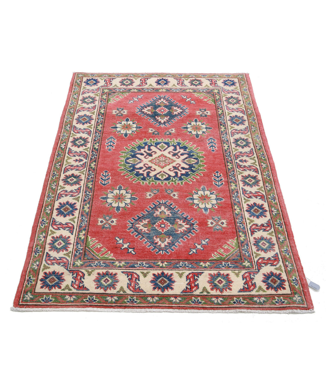 Kazak 3'3'' X 4'10'' Hand-Knotted Wool Rug 3'3'' x 4'10'' (98 X 145) / Red / Ivory