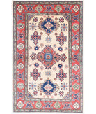 Kazak 3'1'' X 4'10'' Hand-Knotted Wool Rug 3'1'' x 4'10'' (93 X 145) / Ivory / Red