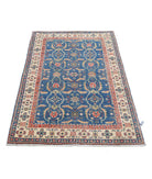 Kazak 3'2'' X 4'9'' Hand-Knotted Wool Rug 3'2'' x 4'9'' (95 X 143) / Blue / Ivory