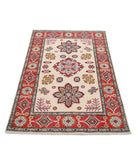 Kazak 3'3'' X 5'1'' Hand-Knotted Wool Rug 3'3'' x 5'1'' (98 X 153) / Ivory / Red