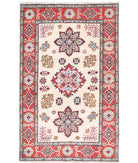 Kazak 3'3'' X 5'1'' Hand-Knotted Wool Rug 3'3'' x 5'1'' (98 X 153) / Ivory / Red