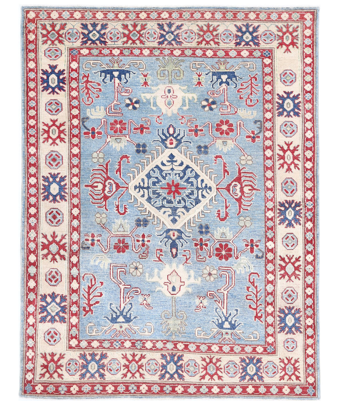 Kazak 4'10'' X 6'7'' Hand-Knotted Wool Rug 4'10'' x 6'7'' (145 X 198) / Blue / Ivory