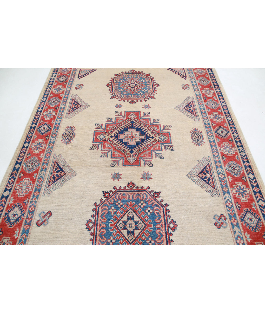 Kazak 6'2'' X 9'2'' Hand-Knotted Wool Rug 6'2'' x 9'2'' (185 X 275) / Ivory / Red