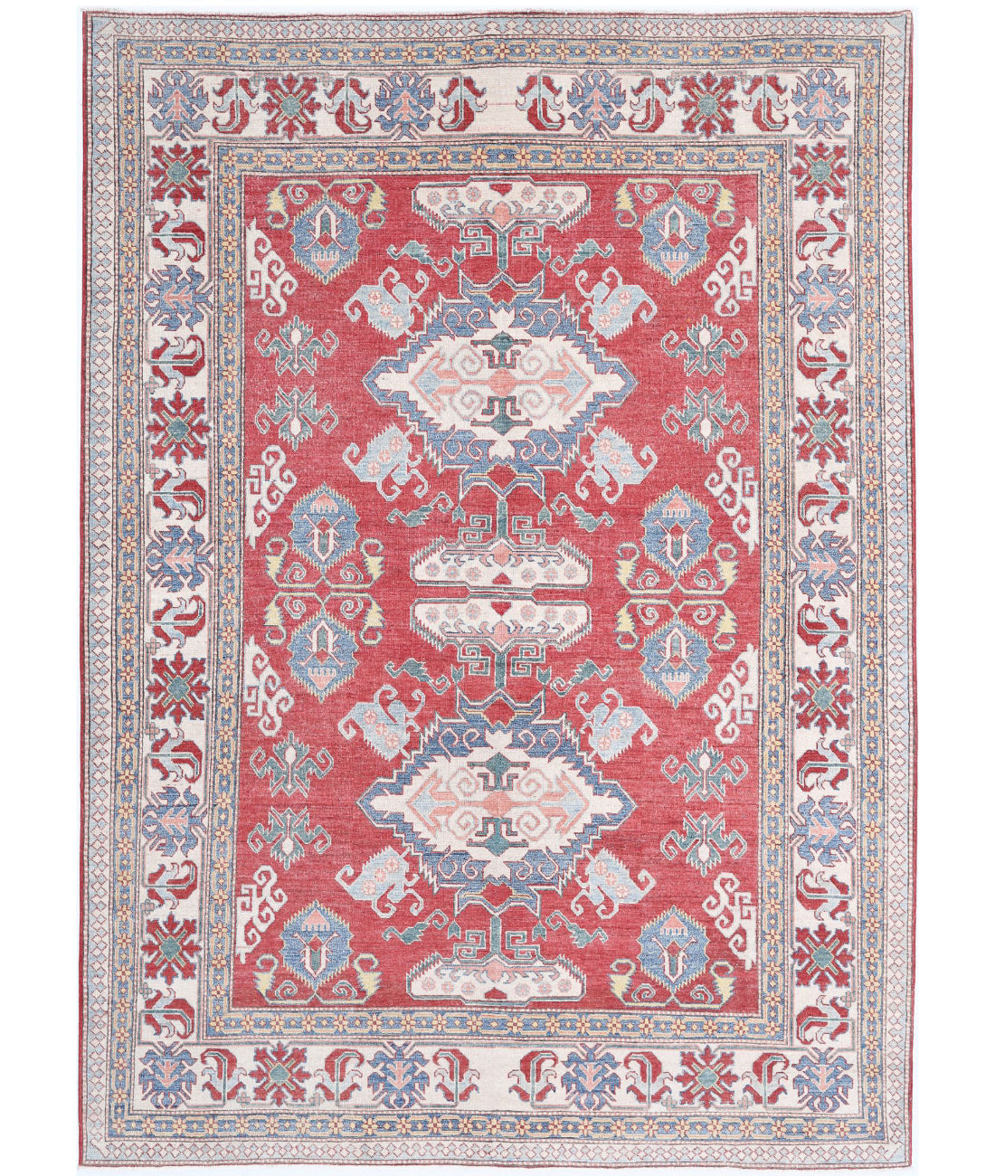 Kazak 7'8'' X 10'8'' Hand-Knotted Wool Rug 7'8'' x 10'8'' (230 X 320) / Red / Ivory