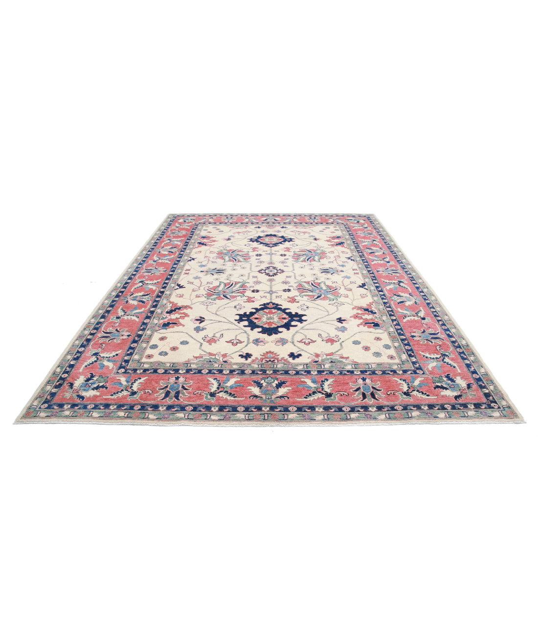 Kazak 8'6'' X 11'8'' Hand-Knotted Wool Rug 8'6'' x 11'8'' (255 X 350) / Ivory / Red