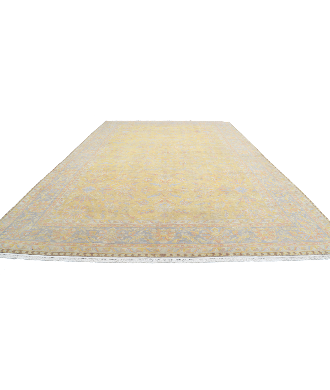 Agra 12'0'' X 18'2'' Hand-Knotted Wool Rug 12'0'' x 18'2'' (268 X 350) / Gold / Grey