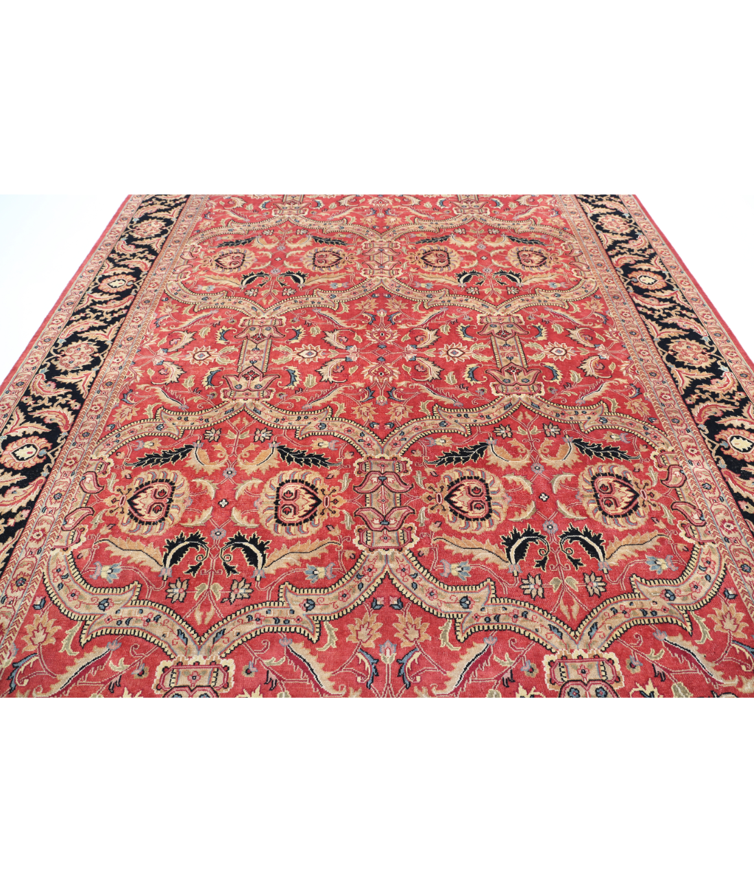 Agra 9'5'' X 12'5'' Hand-Knotted Wool Rug 9'5'' x 12'5'' (75 X 580) / Red / Black