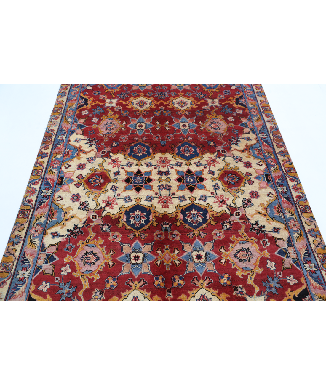 Agra 5'0'' X 7'0'' Hand-Knotted Wool Rug 5'0'' x 7'0'' (60 X 123) / Red / Blue