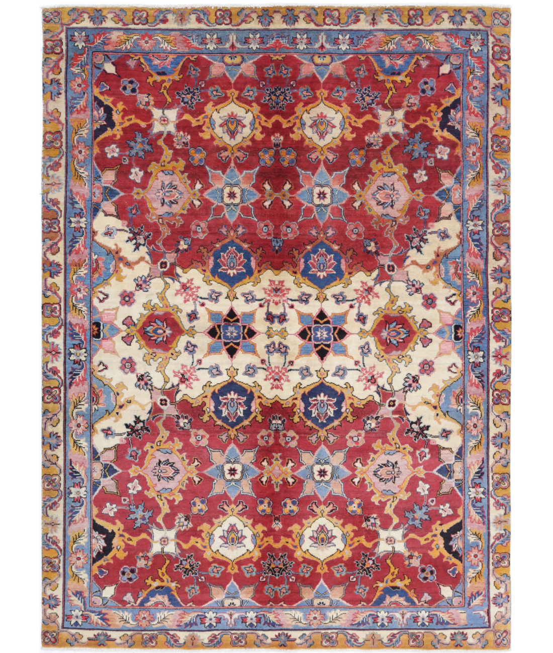 Agra 5'0'' X 7'0'' Hand-Knotted Wool Rug 5'0'' x 7'0'' (60 X 123) / Red / Blue
