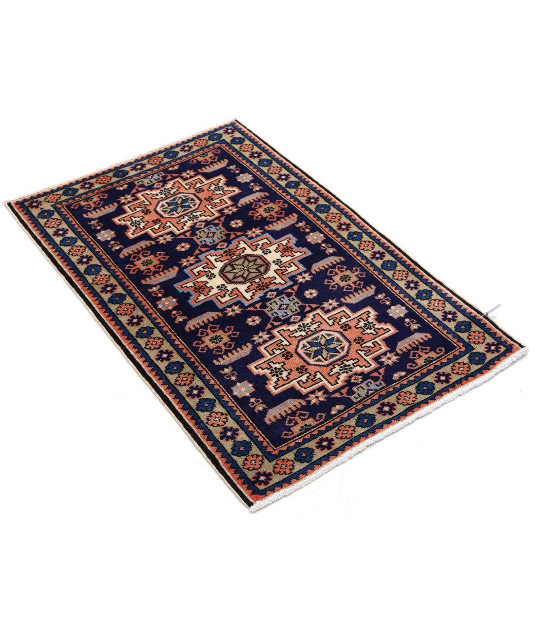 Kazak 2'4'' X 3'7'' Hand-Knotted Wool Rug 2'4'' x 3'7'' (70 X 108) / Blue / N/A