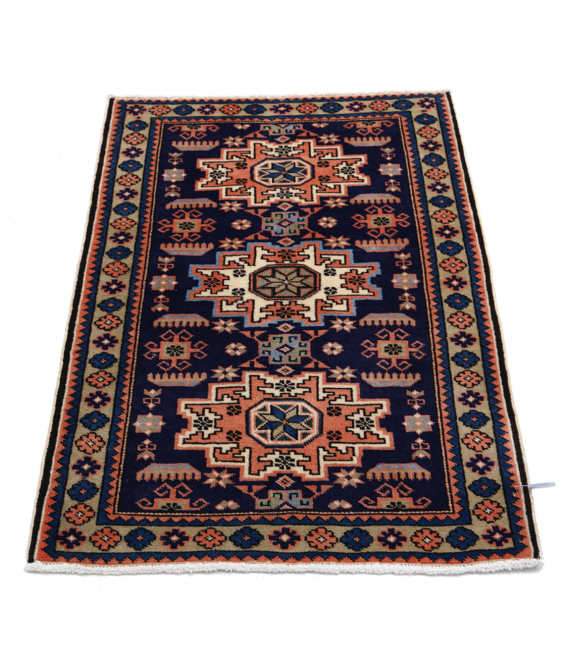 Kazak 2'4'' X 3'7'' Hand-Knotted Wool Rug 2'4'' x 3'7'' (70 X 108) / Blue / N/A