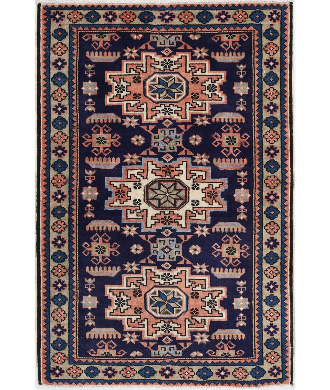 Kazak 2'4'' X 3'7'' Hand-Knotted Wool Rug 2'4'' x 3'7'' (70 X 108) / Blue / N/A