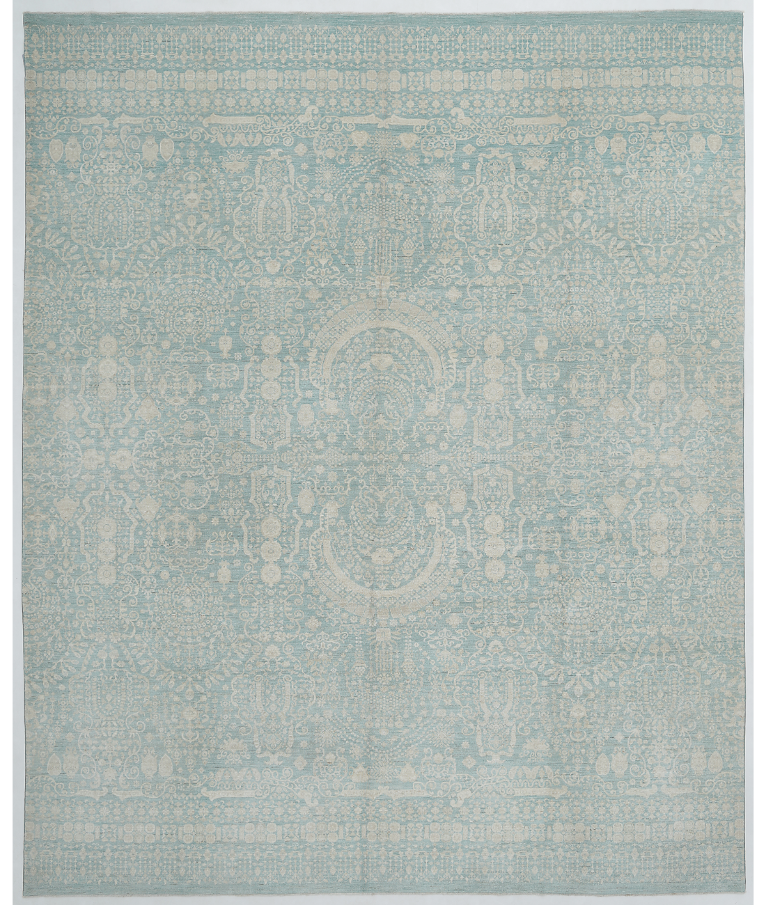 Hand Knotted Artemix Wool Rug 12' 0" X 14' 9" 12' 0" X 14' 9" (366 X 450) / Green / Ivory