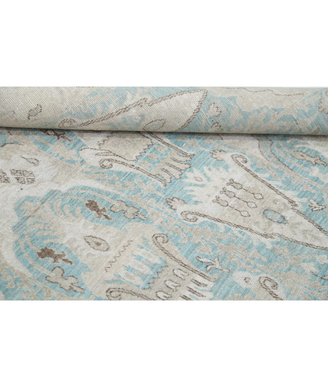 Hand Knotted Artemix Wool Rug 7' 11" X 9' 5" 7' 11" X 9' 5" (241 X 287) / Green / Ivory