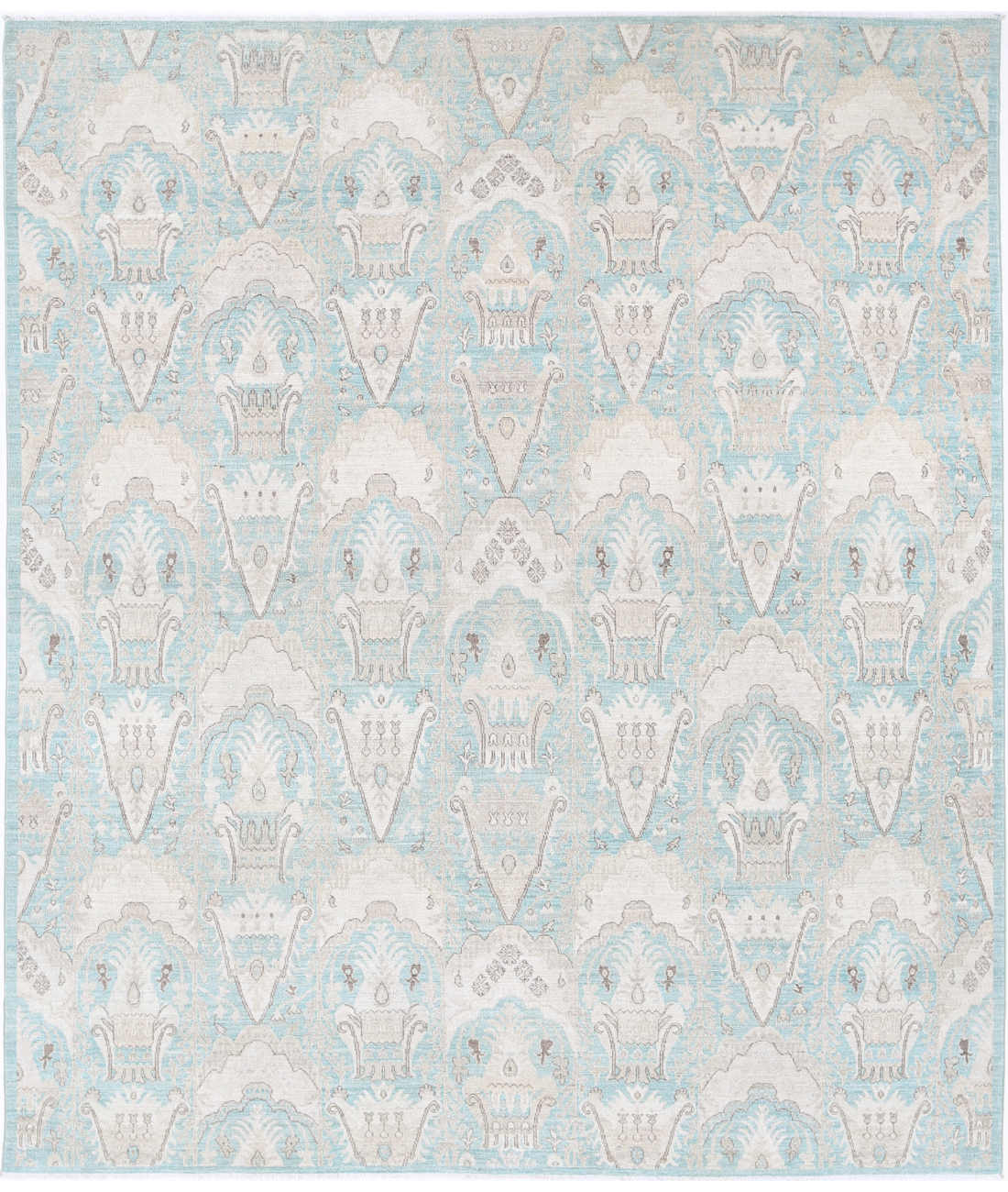 Hand Knotted Artemix Wool Rug 7' 11" X 9' 5" 7' 11" X 9' 5" (241 X 287) / Green / Ivory
