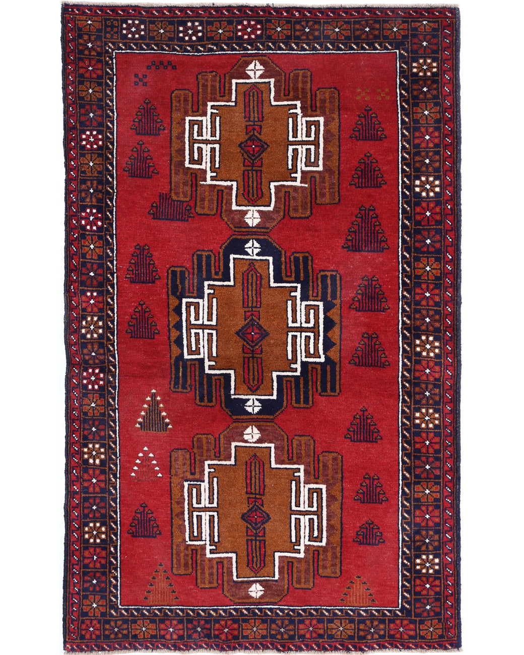 Baluch 3'5'' X 5'9'' Hand-Knotted Wool Rug 3'5'' x 5'9'' (103 X 173) / Red / Blue
