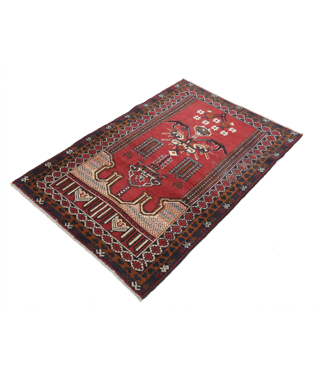 Baluch 3'0'' X 4'5'' Hand-Knotted Wool Rug 3'0'' x 4'5'' (90 X 133) / Red / N/A