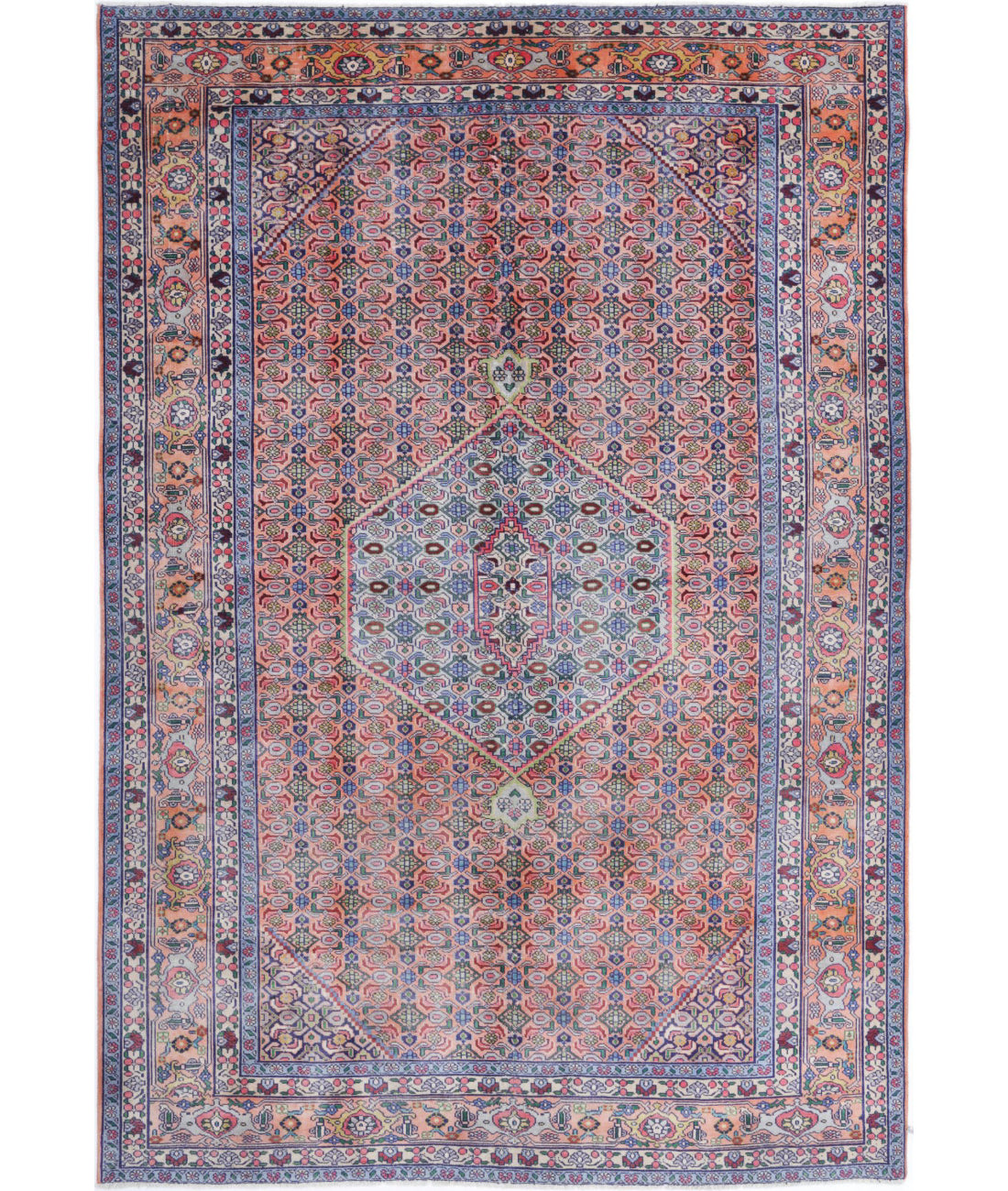 Bijar 6'1'' X 9'3'' Hand-Knotted Wool Rug 6'1'' x 9'3'' (183 X 278) / Peach / Blue