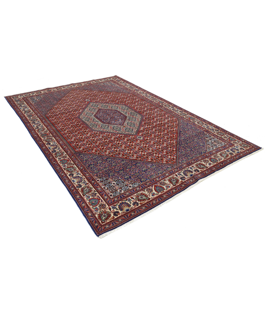 Bijar 6'7'' X 9'8'' Hand-Knotted Wool-Silk Rug 6'7'' x 9'8'' (198 X 290) / Red / Ivory