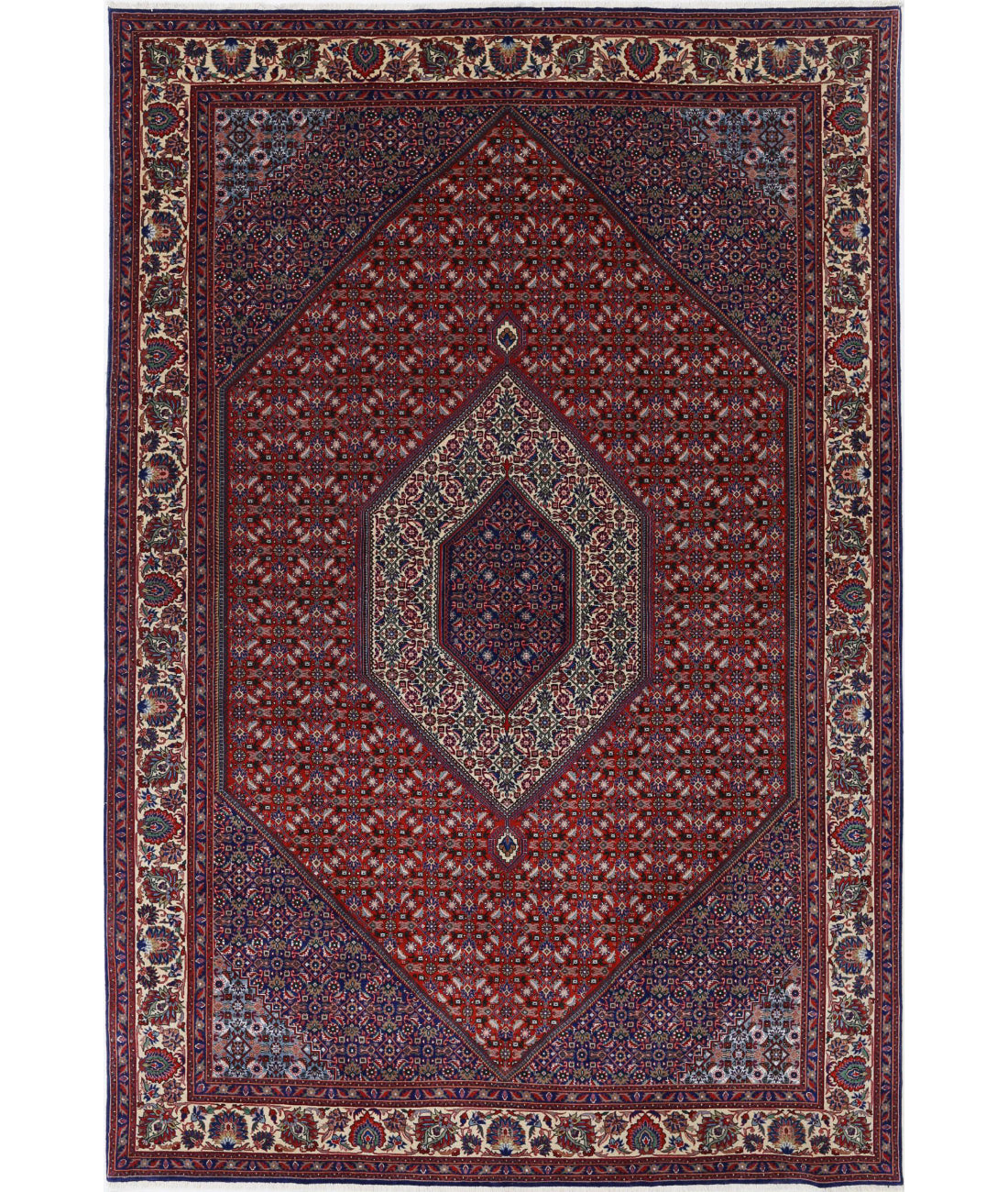 Bijar 6'7'' X 10'0'' Hand-Knotted Wool-Silk Rug 6'7'' x 10'0'' (198 X 300) / Red / Ivory
