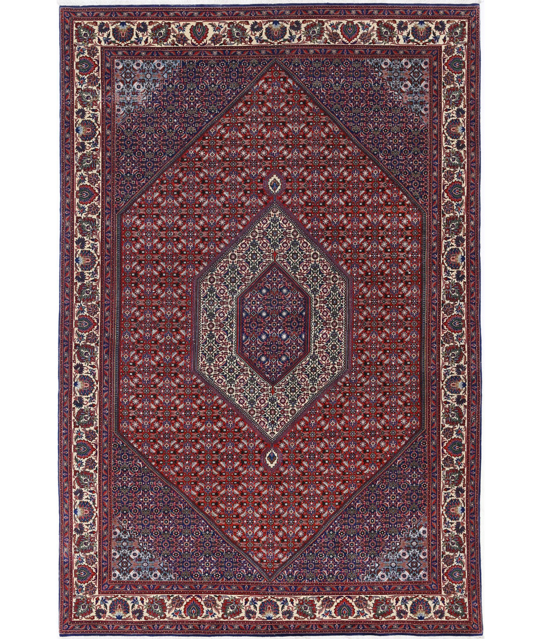 Bijar 6'6'' X 9'9'' Hand-Knotted Wool-Silk Rug 6'6'' x 9'9'' (195 X 293) / Red / Ivory