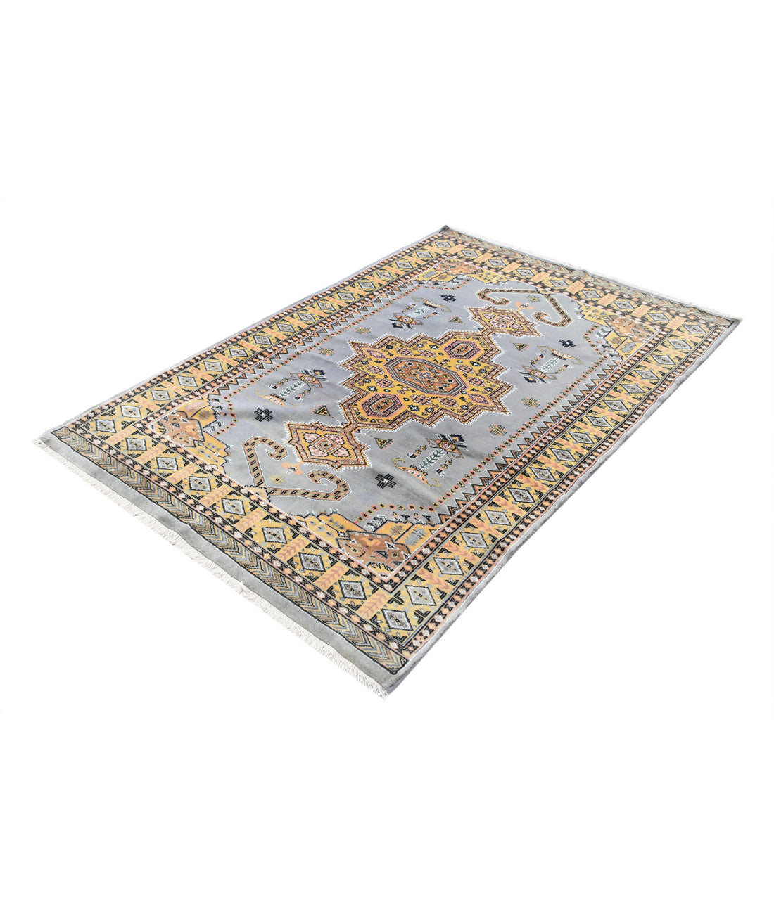 Bokhara 4'6'' X 6'7'' Hand-Knotted Wool-Silk Rug 4'6'' x 6'7'' (135 X 198) / Grey / Gold