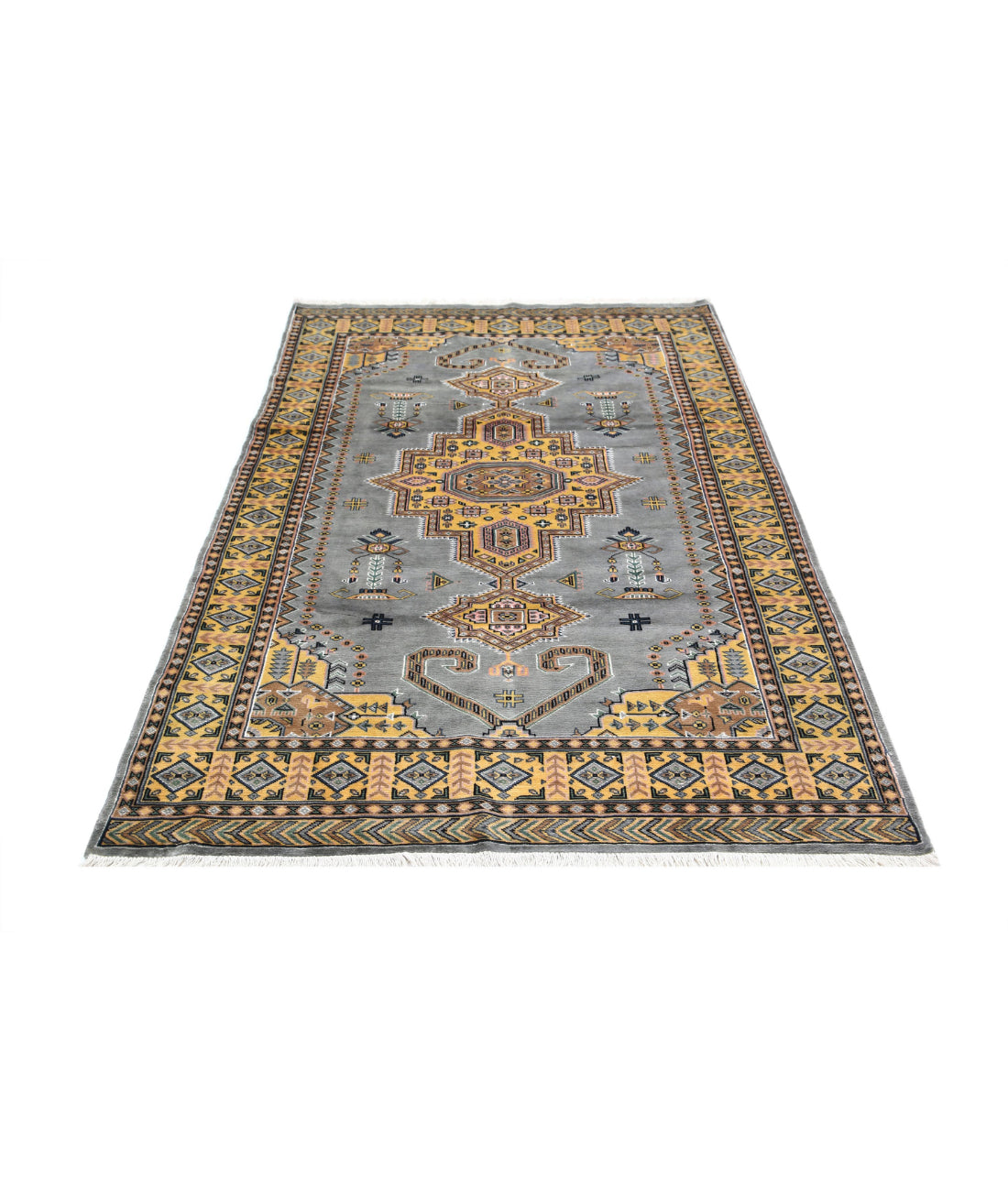 Bokhara 4'6'' X 6'7'' Hand-Knotted Wool-Silk Rug 4'6'' x 6'7'' (135 X 198) / Grey / Gold