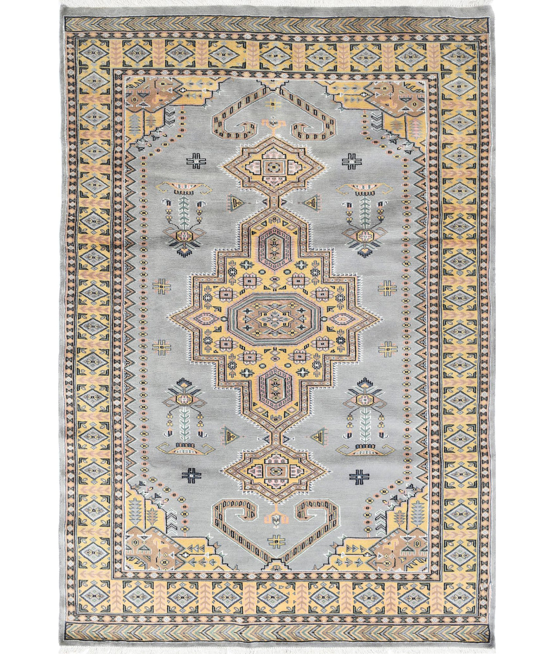 Bokhara 4'6'' X 6'7'' Hand-Knotted Wool-Silk Rug 4'6'' x 6'7'' (135 X 198) / Grey / Gold