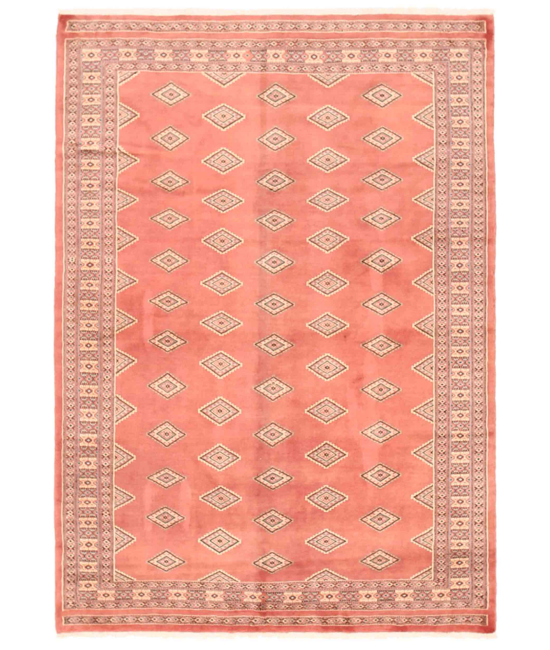 Hand Knotted Tribal Bokhara Wool Rug - 4'10'' x 6'9'' 4' 10" X 6' 9" ( 147 X 206 ) / Pink / Ivory