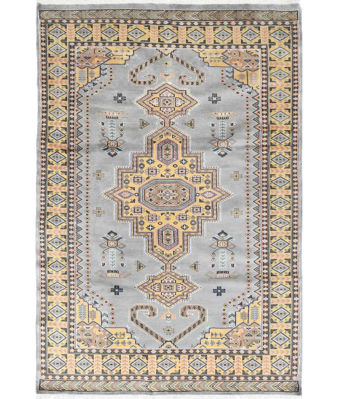 Bokhara 4'6'' X 6'7'' Hand-Knotted Wool-Silk Rug 4'6'' x 6'7'' (135 X 198) / Grey / Gold