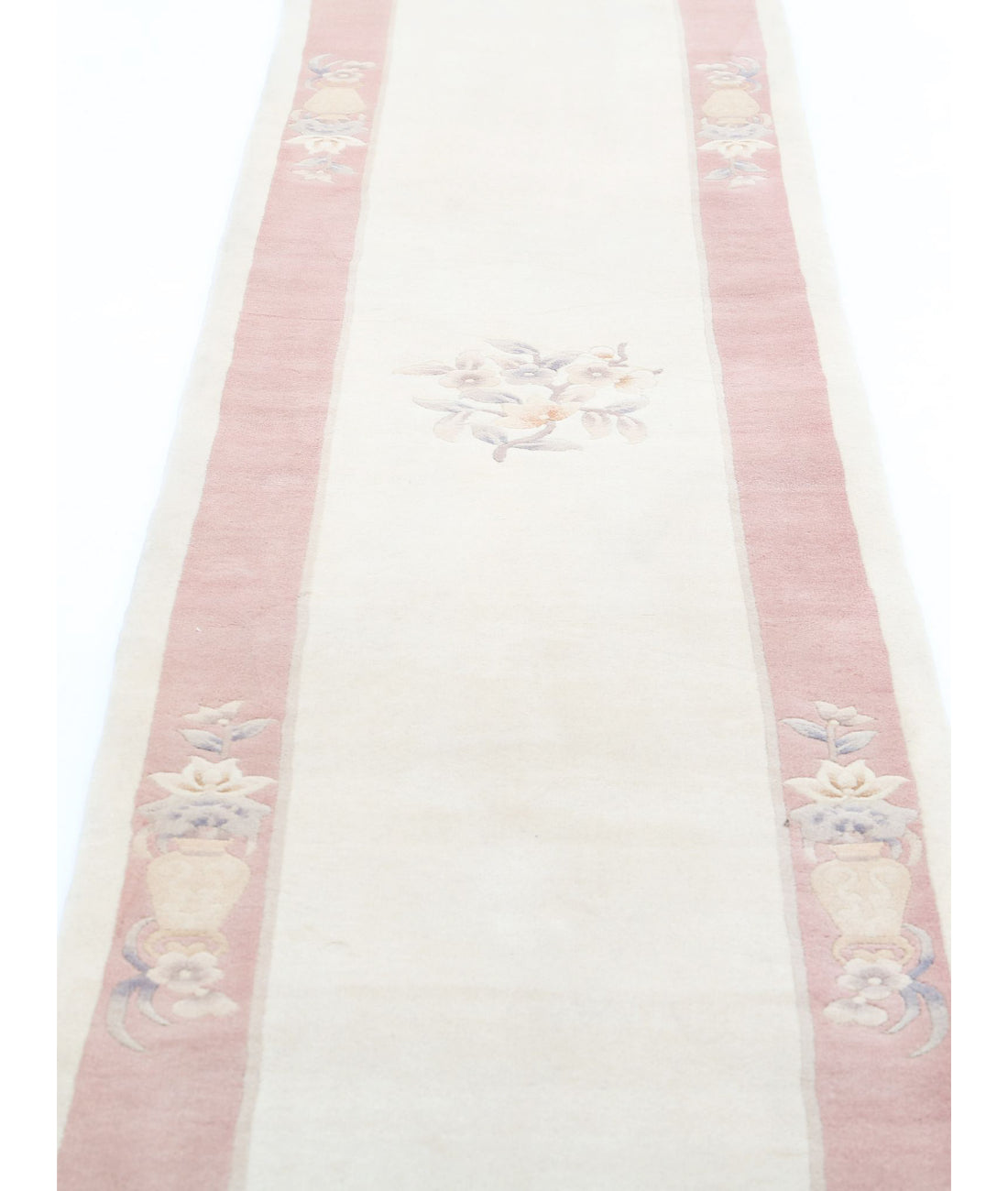 Chinese 2'6'' X 11'11'' Hand-Knotted Wool Rug 2'6'' x 11'11'' (75 X 358) / Ivory / Pink