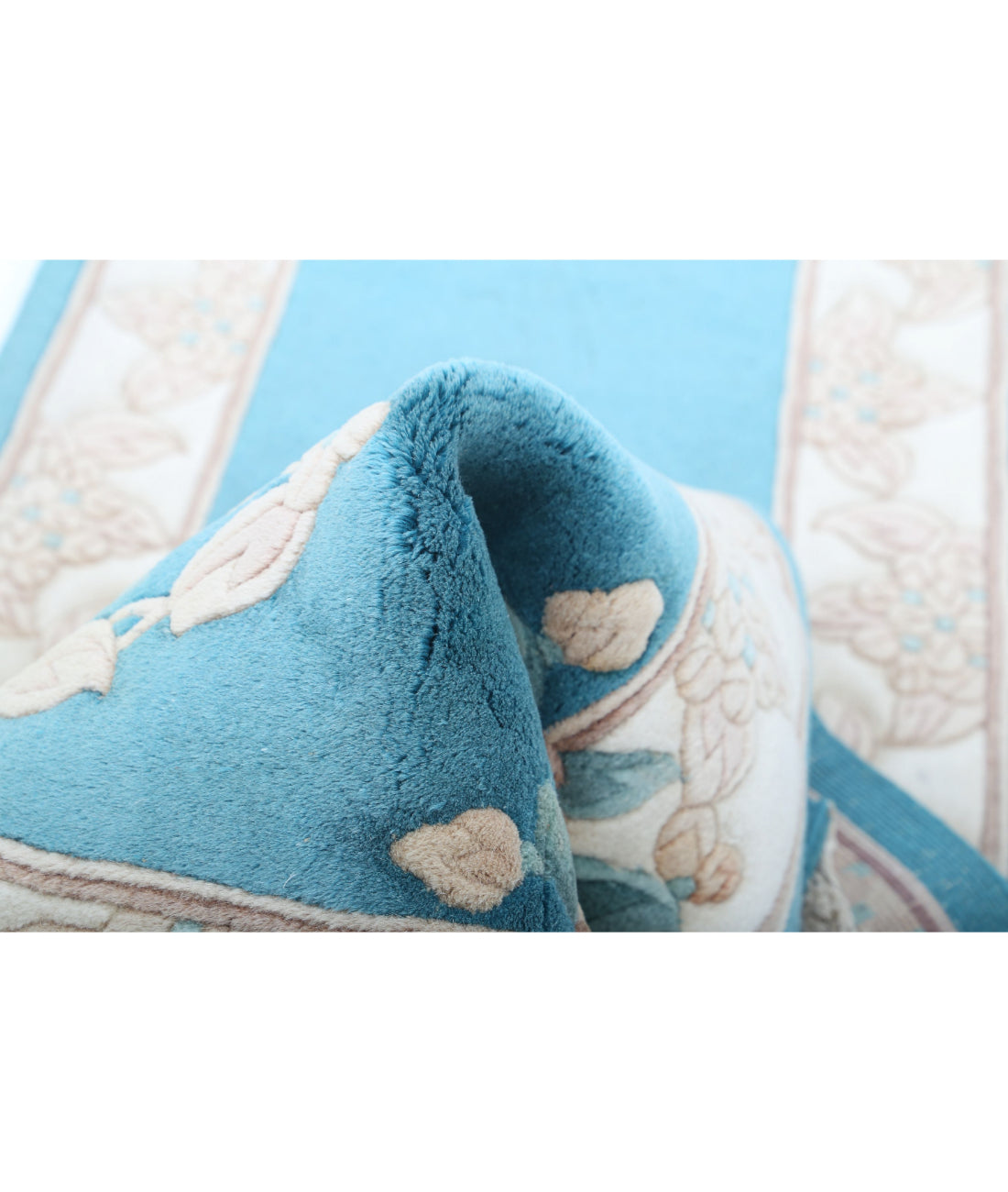 Chinese 2'3'' X 11'11'' Hand-Knotted Wool Rug 2'3'' x 11'11'' (68 X 358) / Blue / Ivory