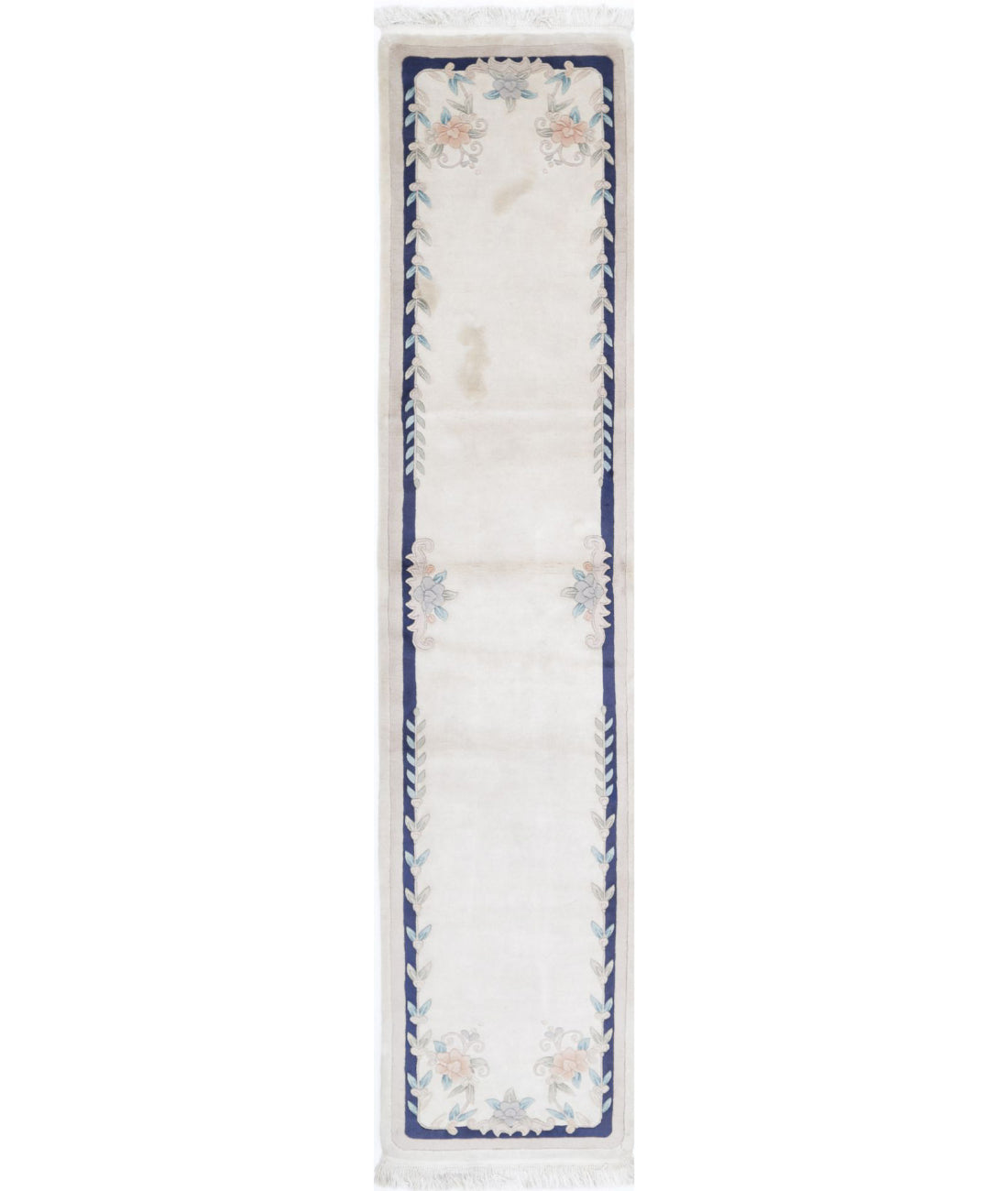 Chinese 2'6'' X 11'10'' Hand-Knotted Wool Rug 2'6'' x 11'10'' (265 X 363) / Ivory / Blue