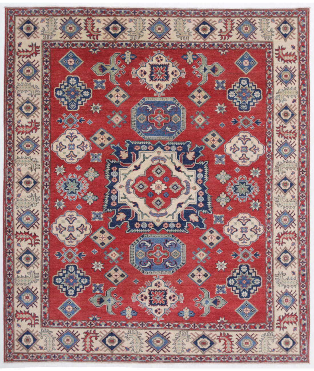 Kazak 8'1'' X 9'6'' Hand-Knotted Wool Rug 8'1'' x 9'6'' (243 X 285) / Red / Ivory
