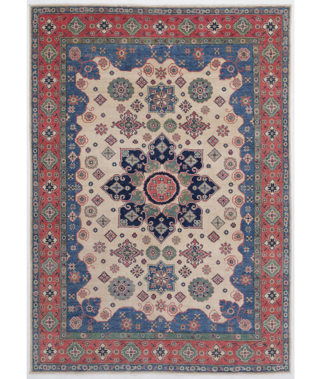 Kazak 6'7'' X 9'5'' Hand-Knotted Wool Rug 6'7'' x 9'5'' (198 X 283) / Ivory / Red