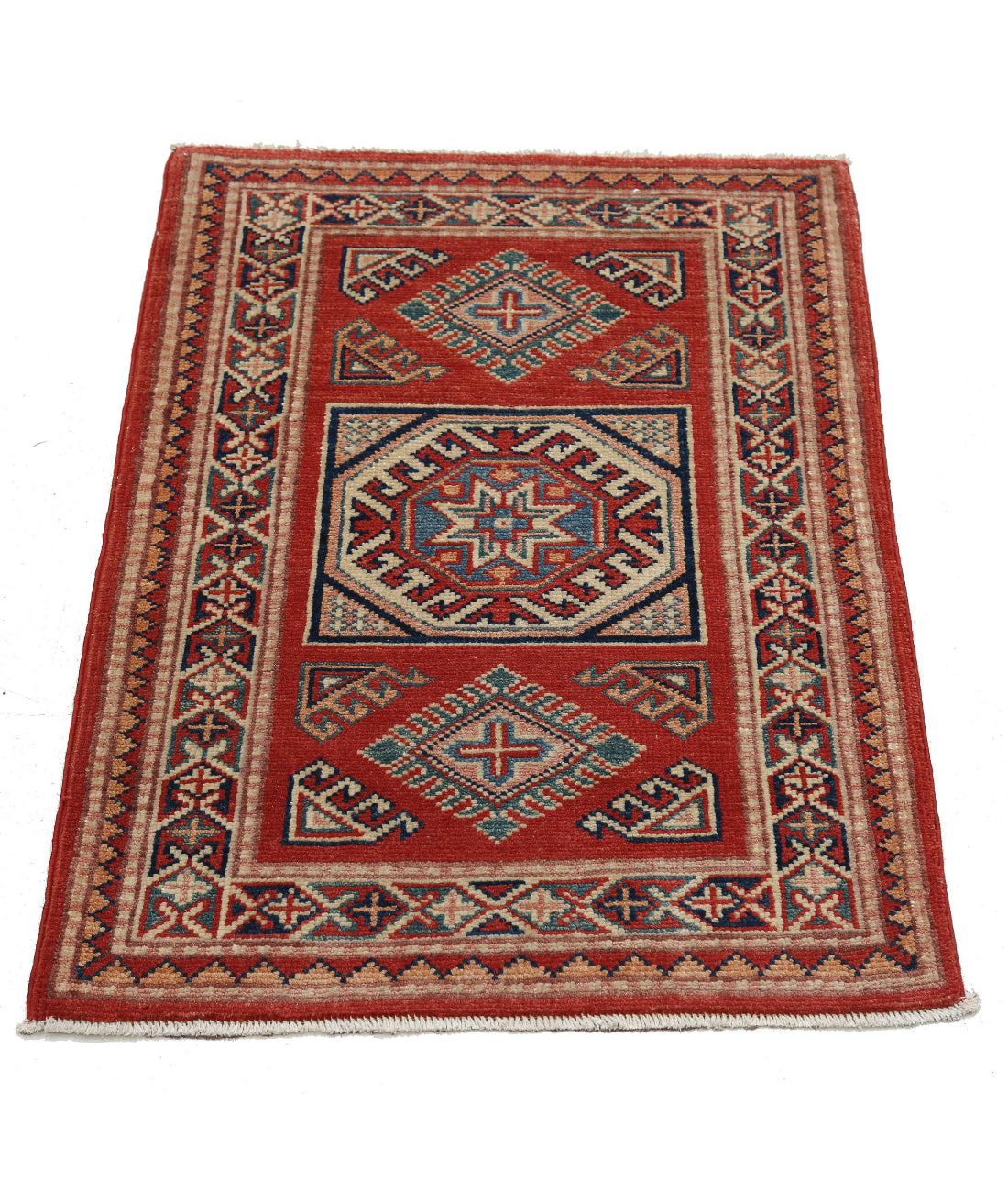 Kazak 2'1'' X 3'0'' Hand-Knotted Wool Rug 2'1'' x 3'0'' (63 X 90) / Red / Ivory