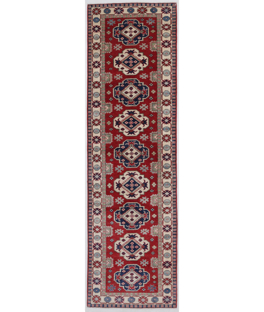Kazak 2'8'' X 9'8'' Hand-Knotted Wool Rug 2'8'' x 9'8'' (80 X 290) / Red / Ivory