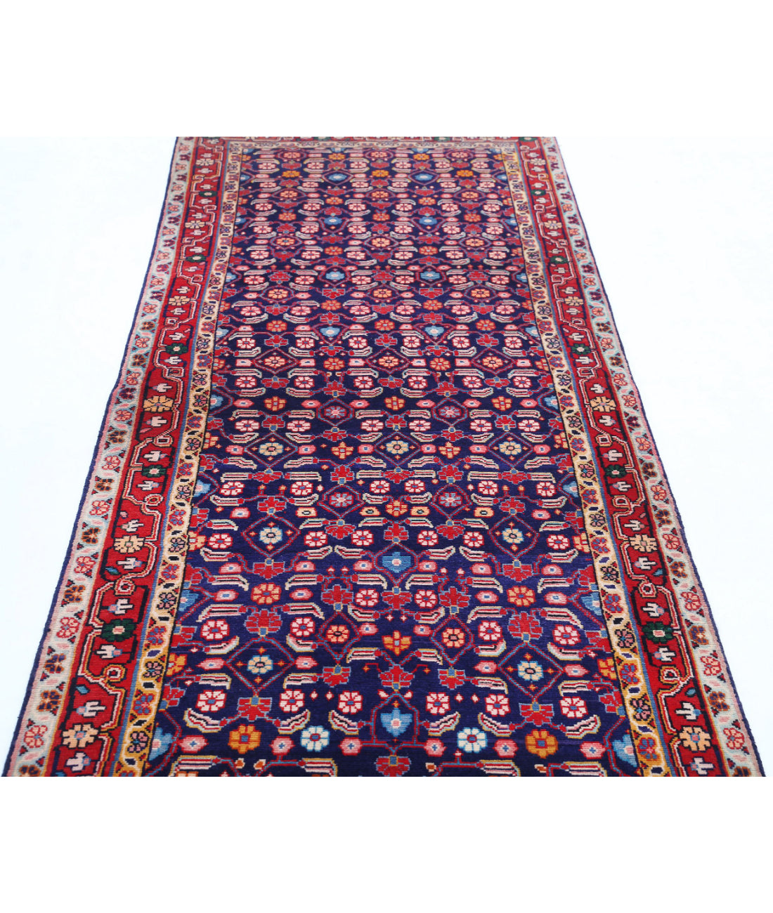 Hamadan 3'4'' X 9'9'' Hand-Knotted Wool Rug 3'4'' x 9'9'' (100 X 293) / Blue / Red