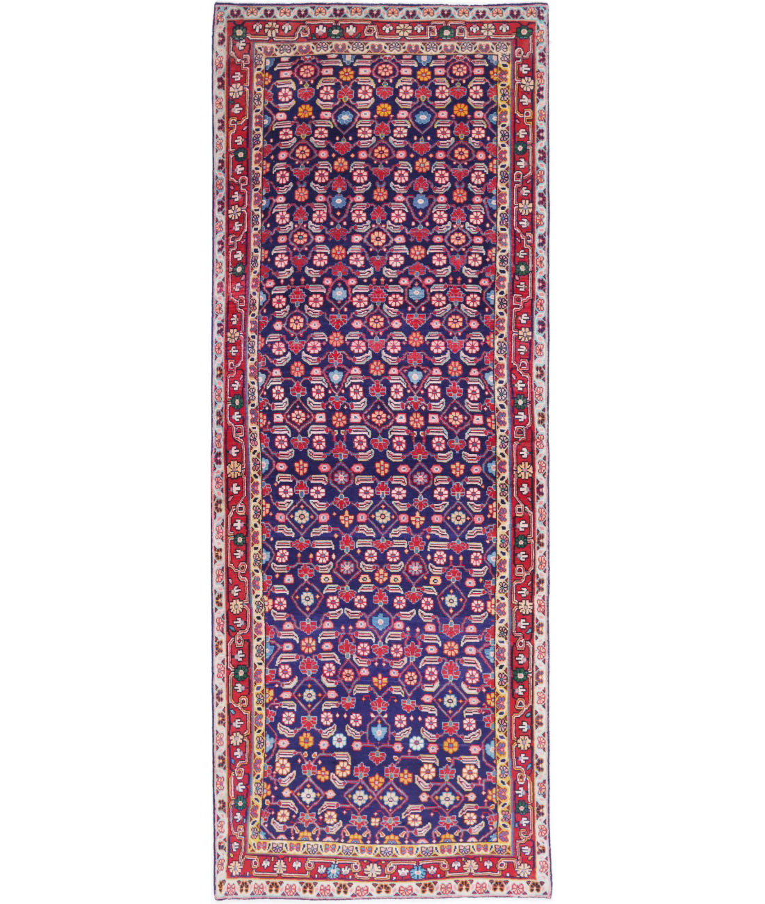 Hamadan 3'4'' X 9'9'' Hand-Knotted Wool Rug 3'4'' x 9'9'' (100 X 293) / Blue / Red