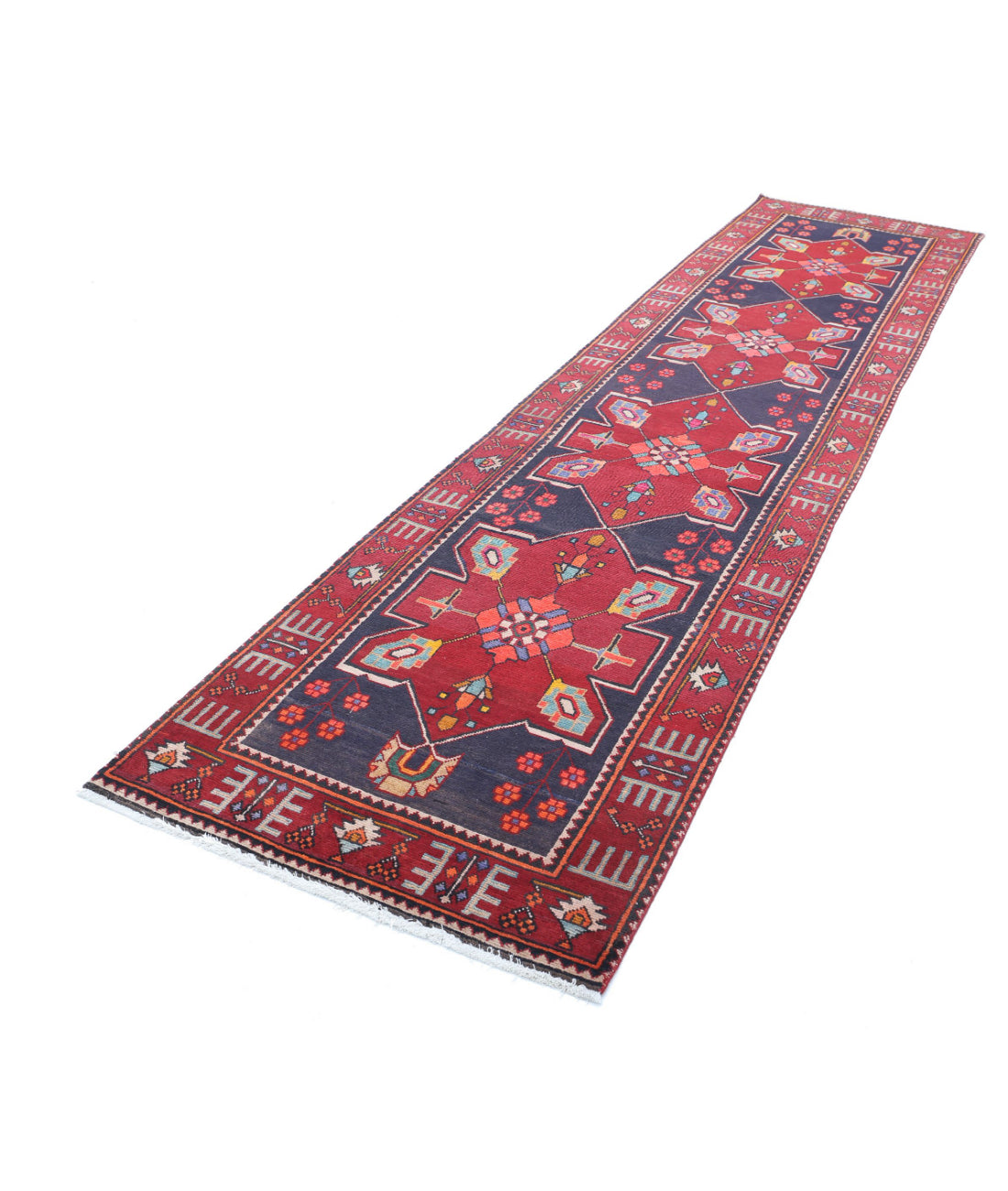 Hamadan 3'3'' X 13'1'' Hand-Knotted Wool Rug 3'3'' x 13'1'' (98 X 393) / Black / Red