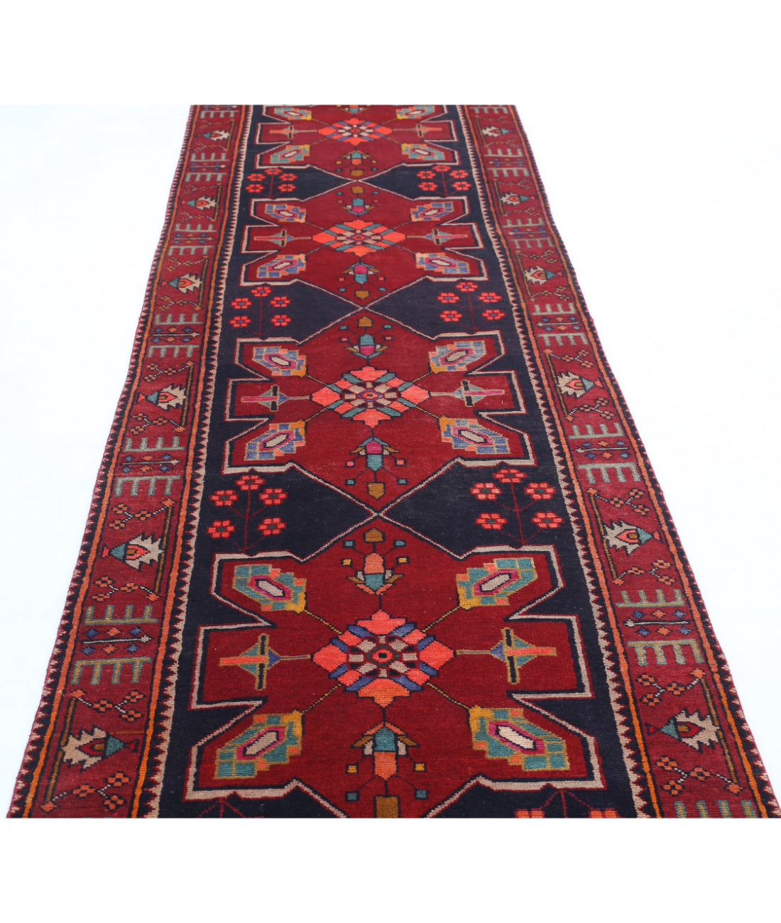 Hamadan 3'3'' X 13'1'' Hand-Knotted Wool Rug 3'3'' x 13'1'' (98 X 393) / Black / Red